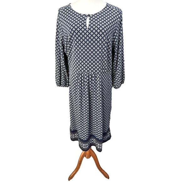 Lands’ End Plus-Sized Navy Blue Patterned Dress Size 1X - Picture 1 of 13